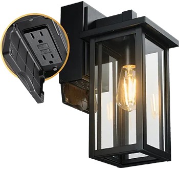 Globe Electric 14" Matte Black Outdoor Wall Light with GFCI Outlet