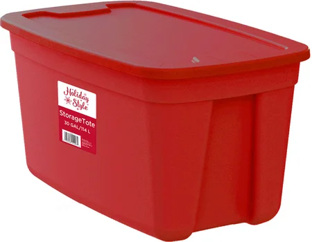 Holiday Style Red Storage Tote With Lid, 30 gal