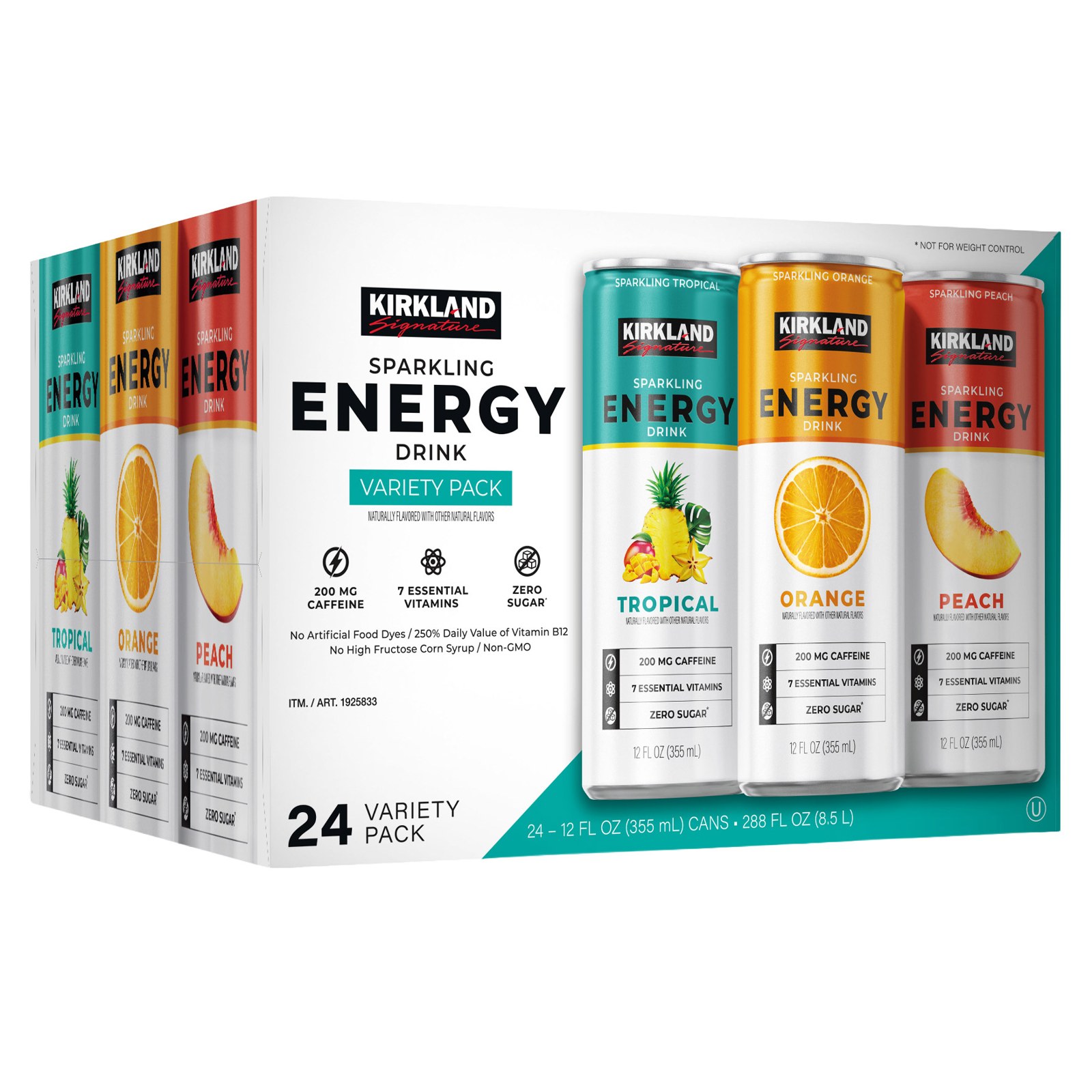 Kirkland Signature Sparkling Energy Drink, Variety Pack - 24-count, 12 fl oz cans - $16.99