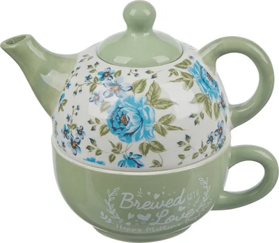 Mother's Day Floral Printed Teapot & Teacup Gift Set, 2 Assorted Patterns