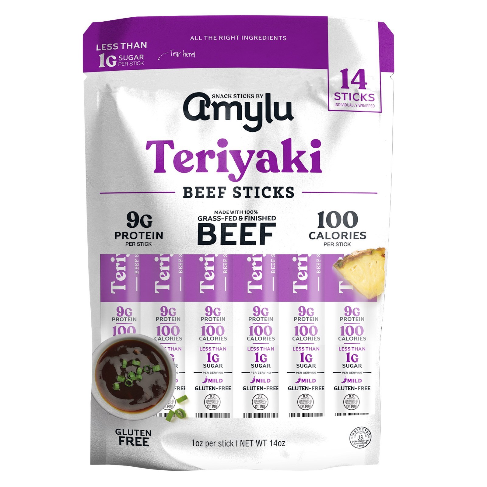 Amylu Teriyaki Beef Sticks - 14 individually wrapped sticks, 1 ounce each, $15.89