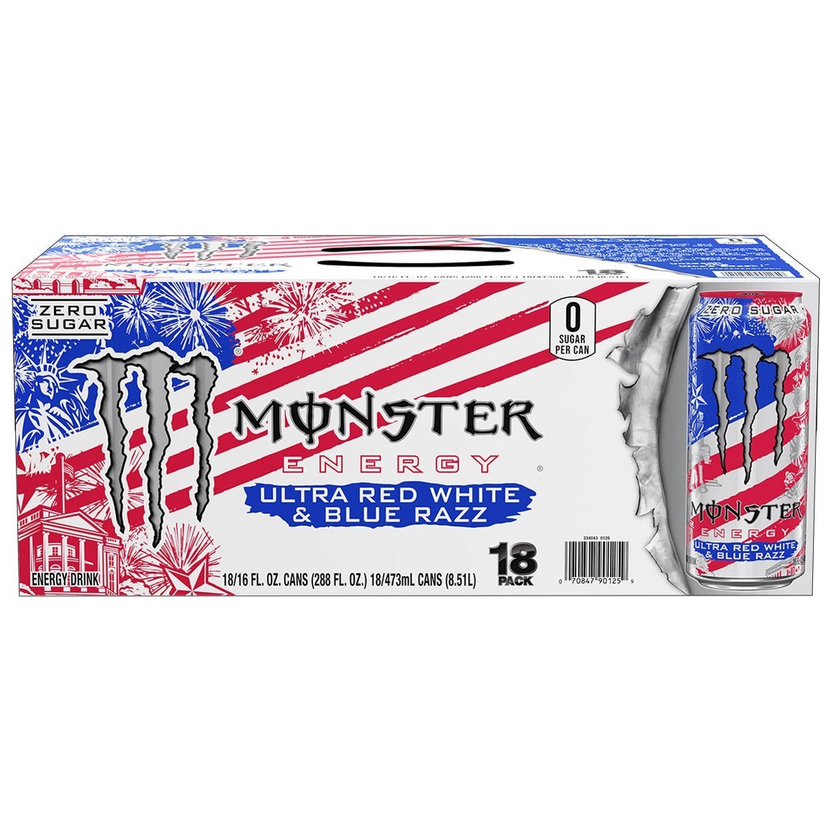 Monster Energy Drink Ultra Red White and Blue Razz - 16 ounce cans, 18-count, $36.99