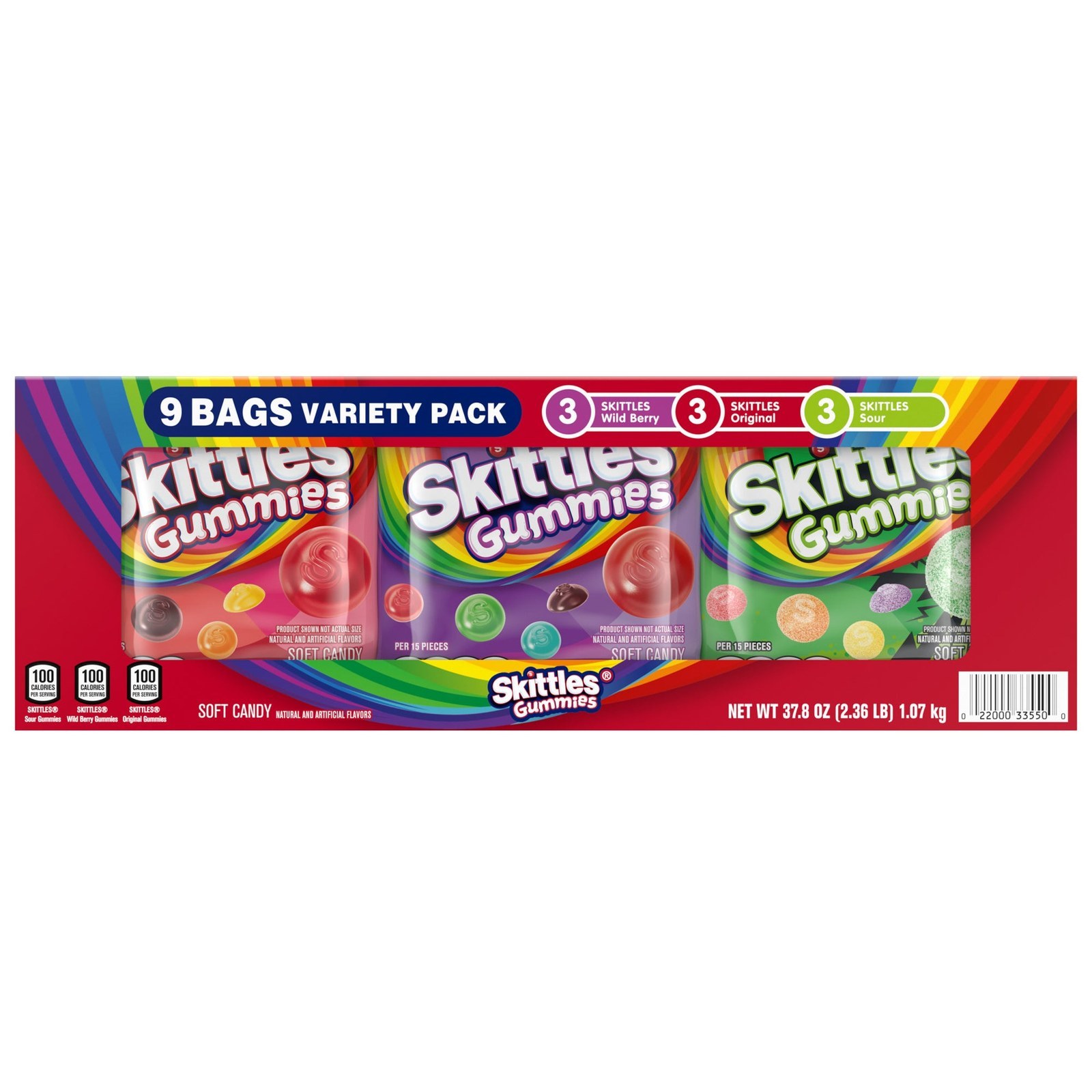 Skittles Gummies Variety Pack - 9 bags, Original, Wild Berry, Sour flavors, $16.89
