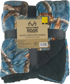 Realtree Edge Velvet Throw with Sherpa, 50 in x 60 in, Assorted
