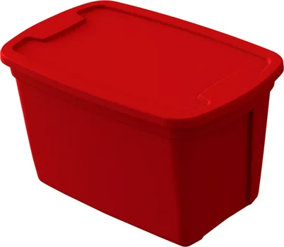 Rectangular Storage Tote with Lid, Red, 18 Gallon