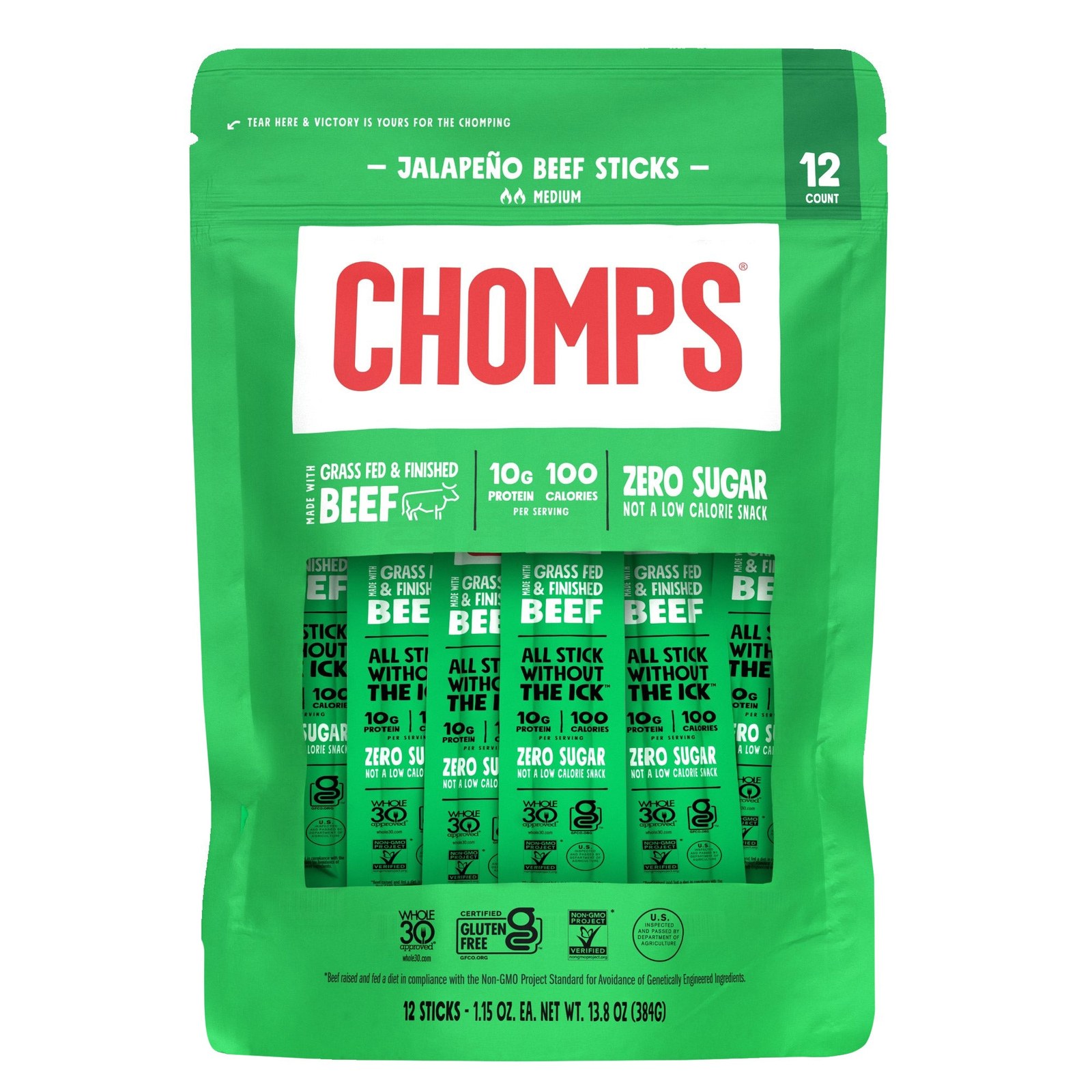 Chomps Grass-Fed Beef Sticks (12-count) — $18.99