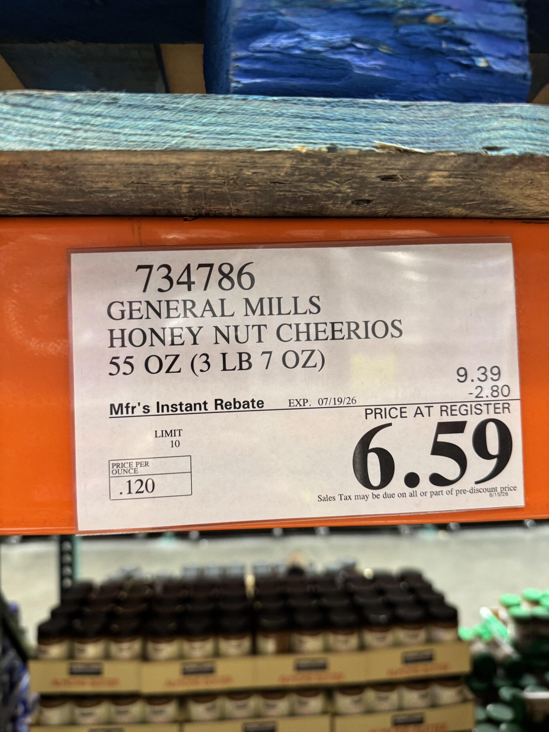 General Mills Honey Nut Cheerios - price tag