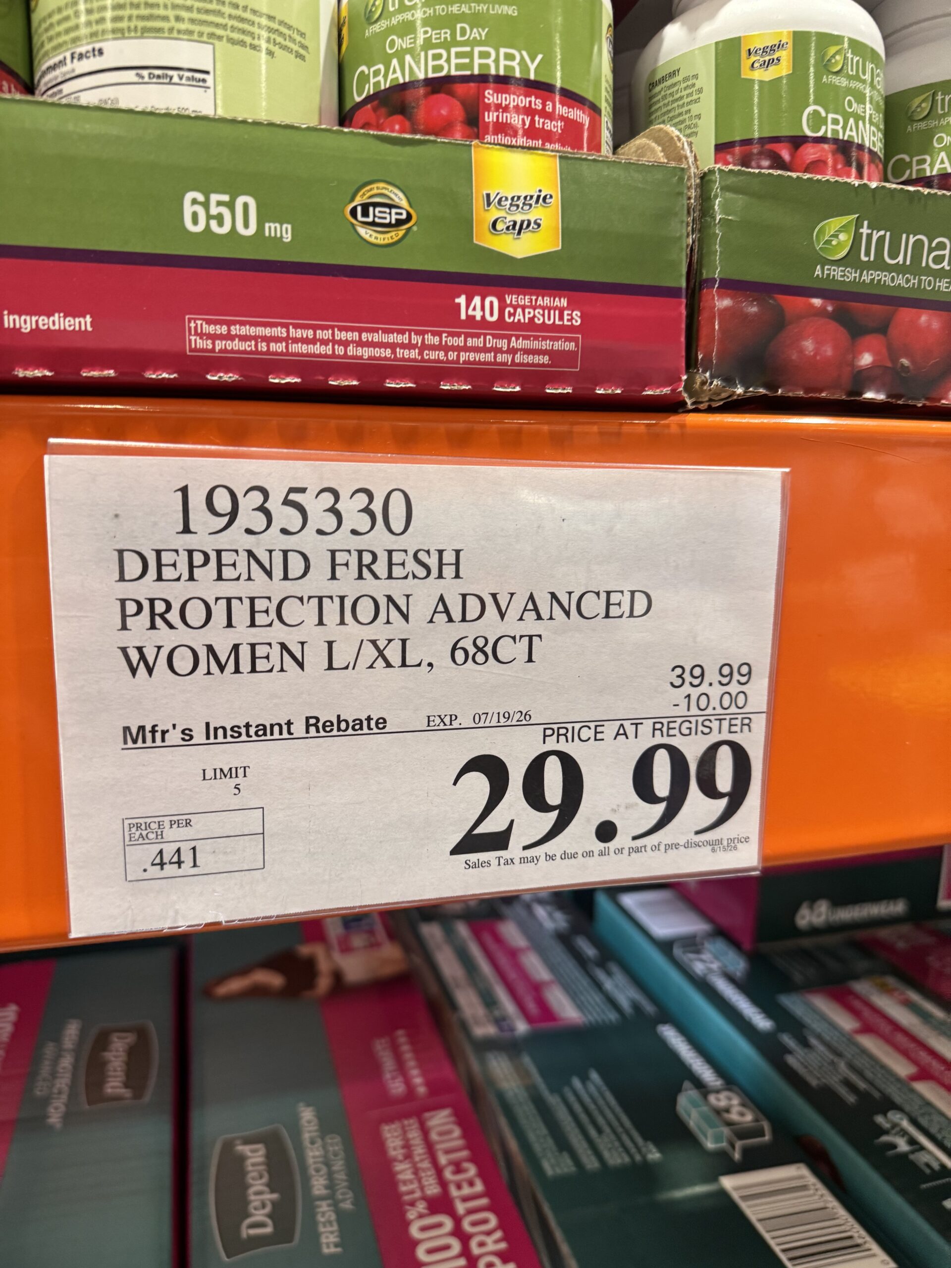 Depend Fresh Protection Advanced - price tag