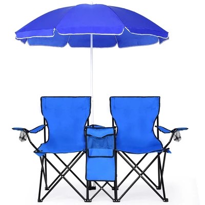 Costway Outdoor Folding Double Chair with Umbrella & Table - $58 (Originally $230)