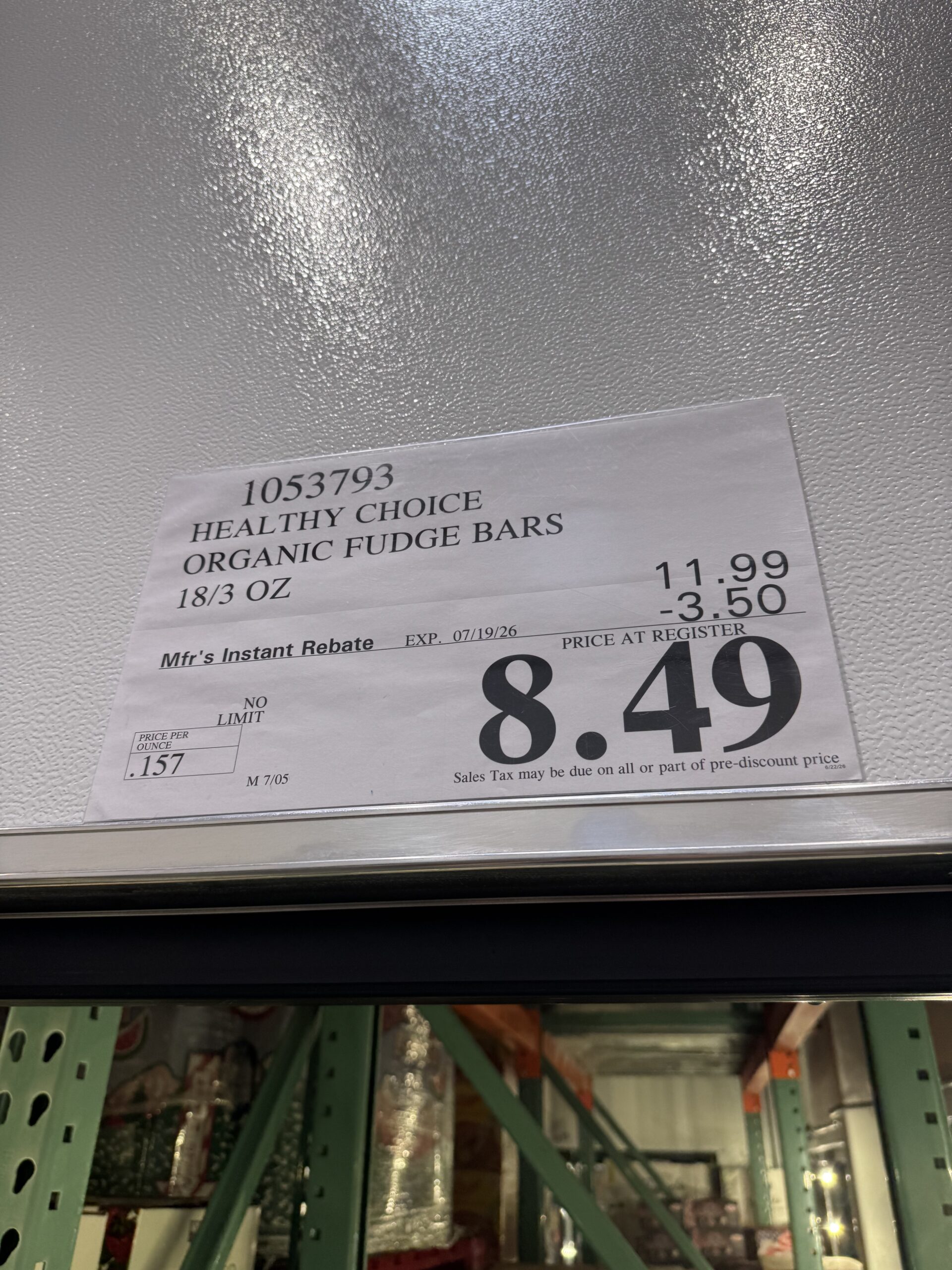 Healthy Choice Organic Fudge Bars - price tag