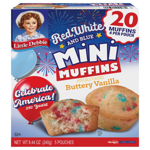 Little Debbie Red, White, and Blue Buttery Vanilla Mini Muffins, 5 Pouches