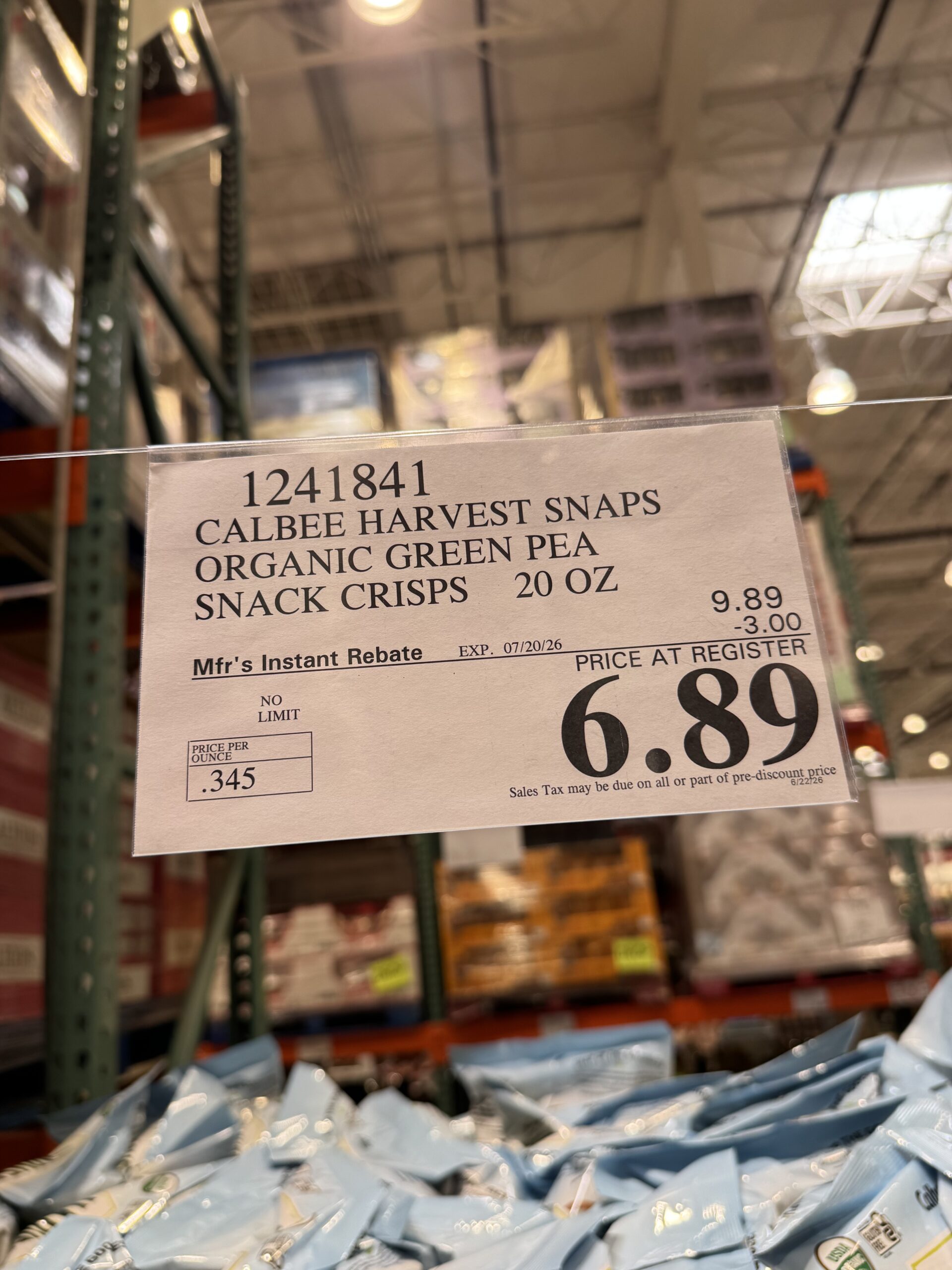 Calbee Harvest Snaps Organic Sea Salt - price tag