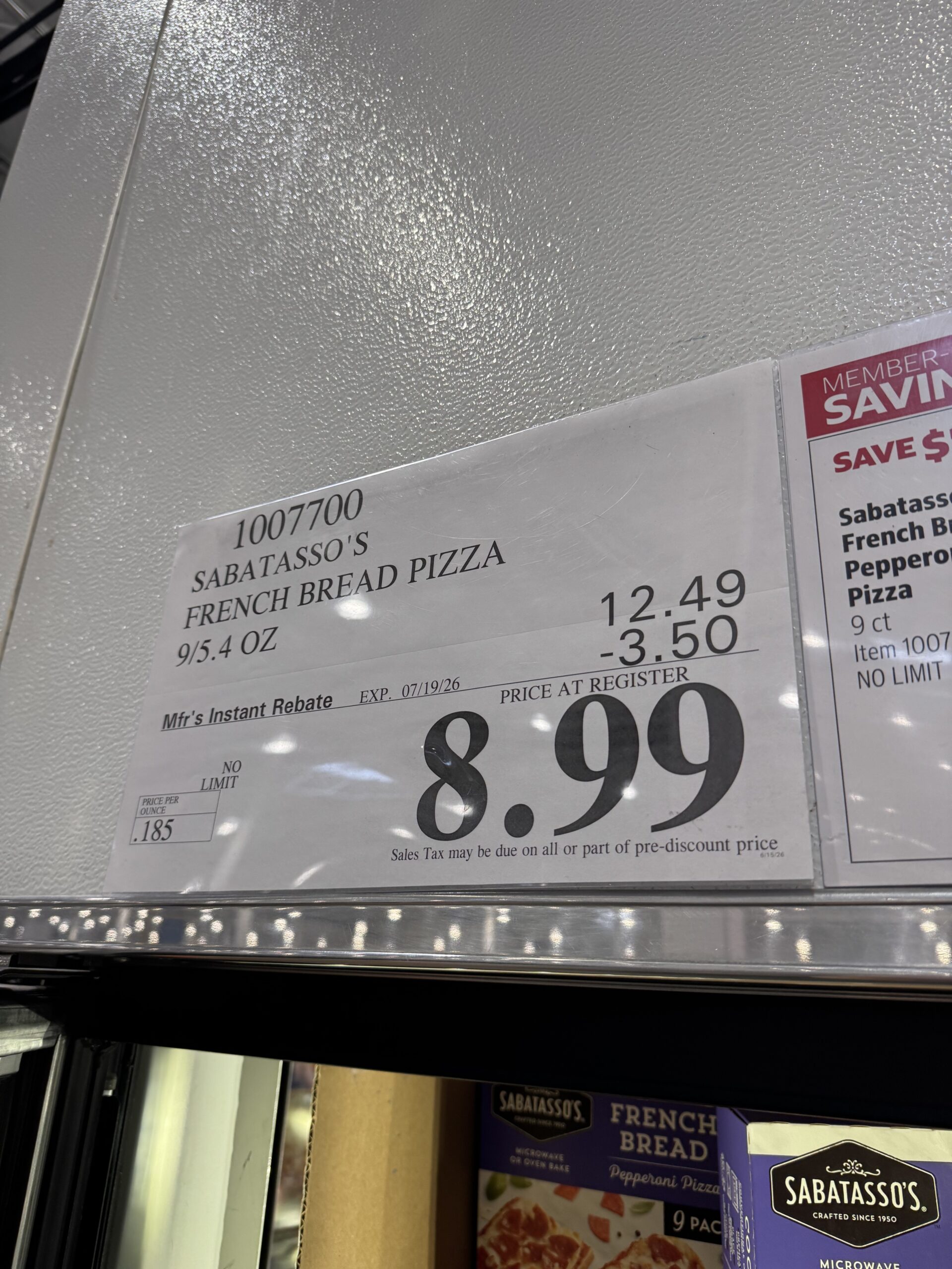 Sabatasso's French Bread Pepperoni Pizza - price tag