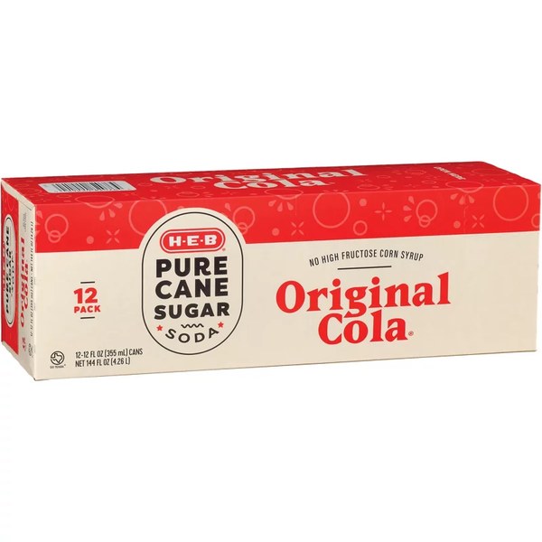 H-E-B Original Cola 12 pk Cans - Pure Cane Sugar, 12 oz
