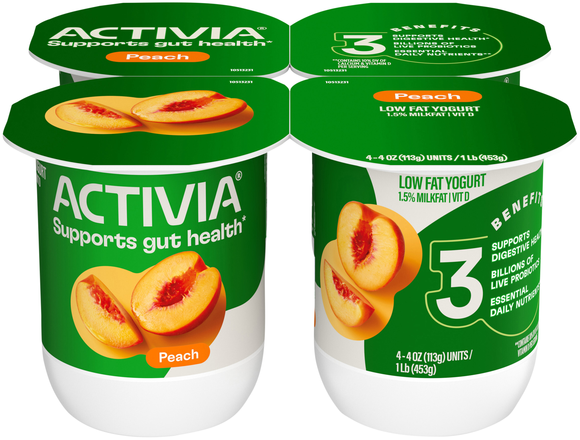 Activia Low Fat Peach Probiotic Yogurt Cups - 4 ct