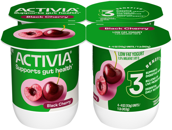 Activia Low Fat Black Cherry Probiotic Yogurt Cups - 4 ct