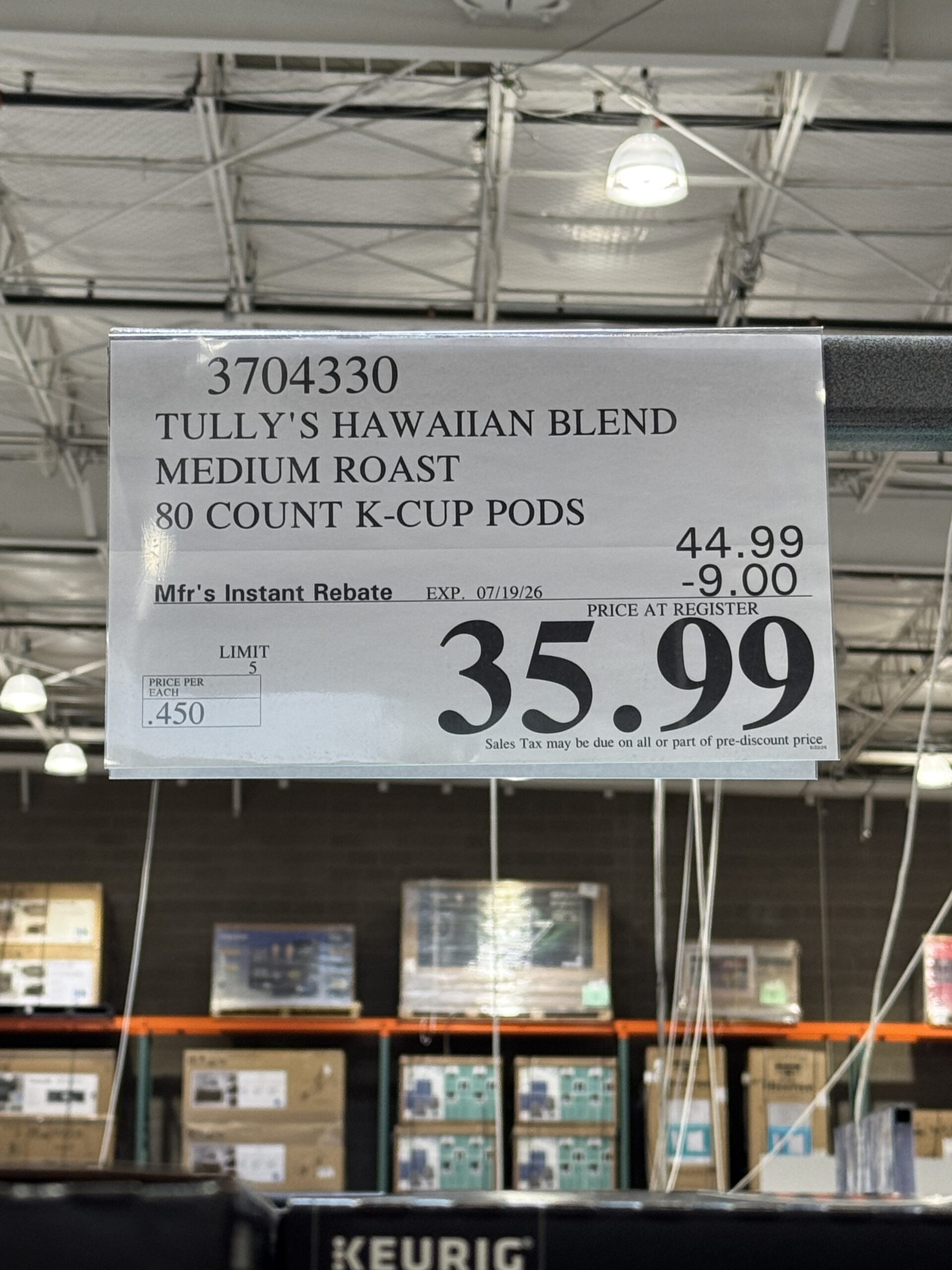 Tully's Coffee Hawaiian Blend - price tag