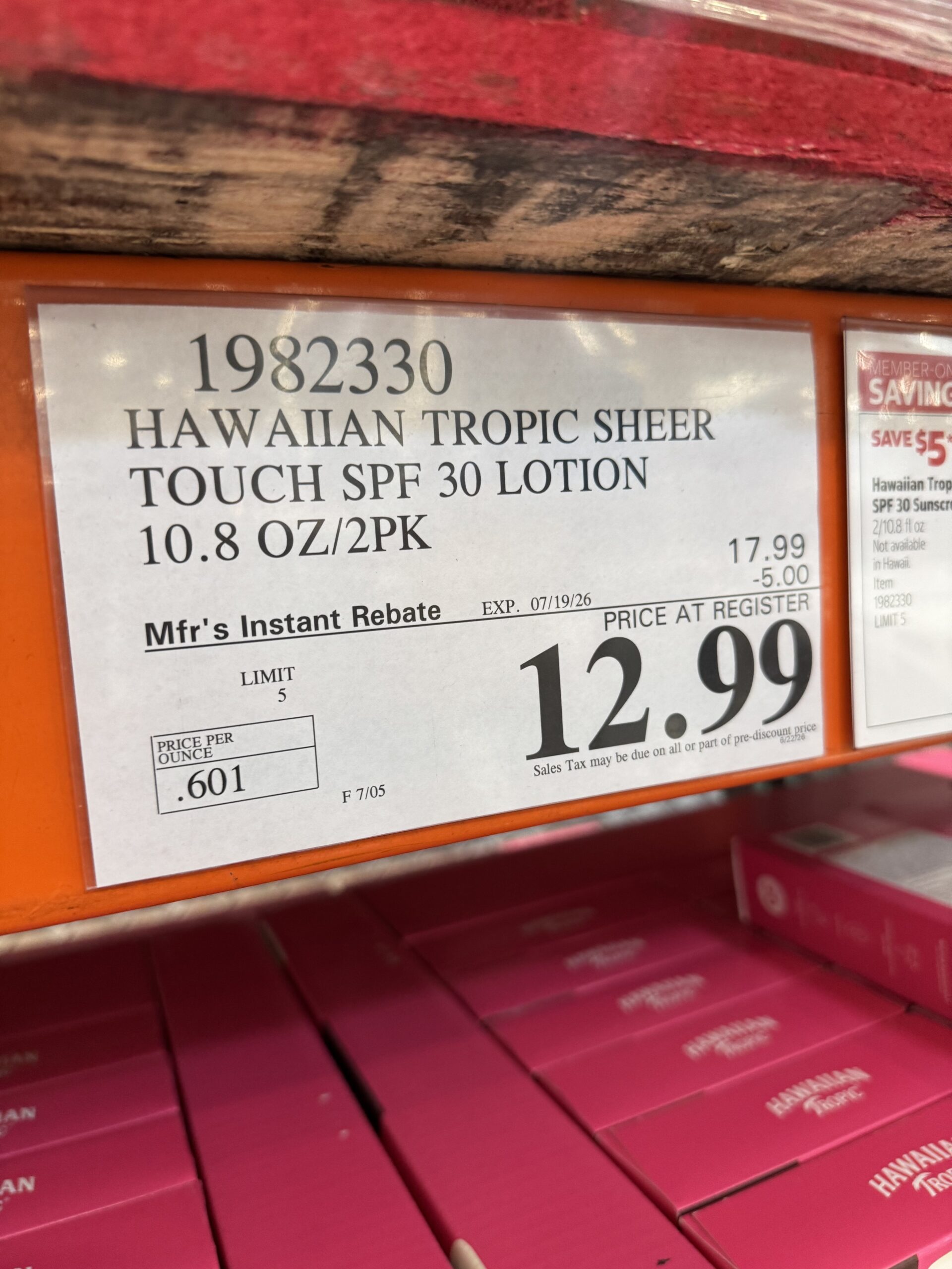 Hawaiian Tropic Sheer Touch Sunscreen Lotion SPF 30 - price tag