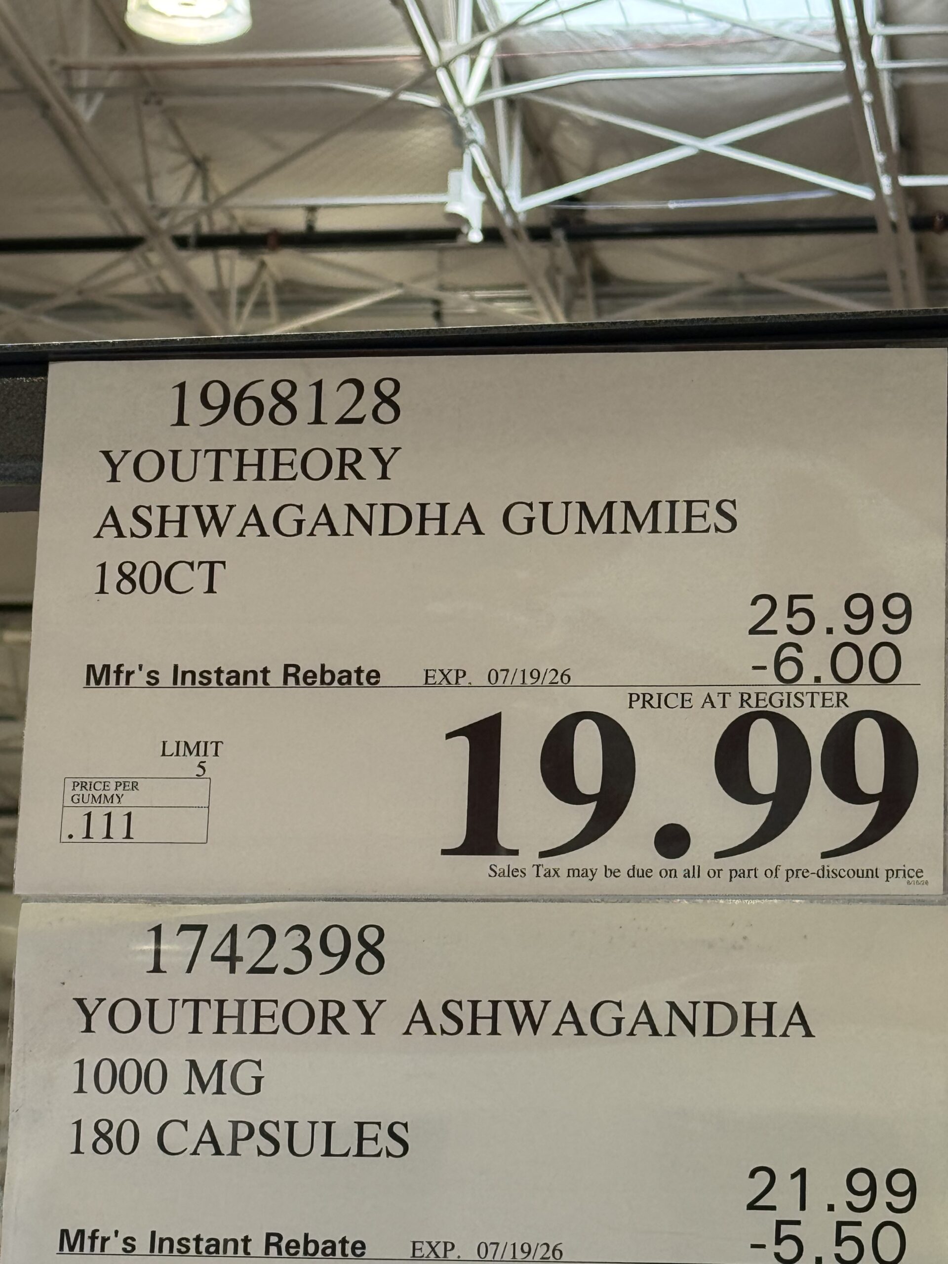Youtheory Ashwagandha Gummies - price tag
