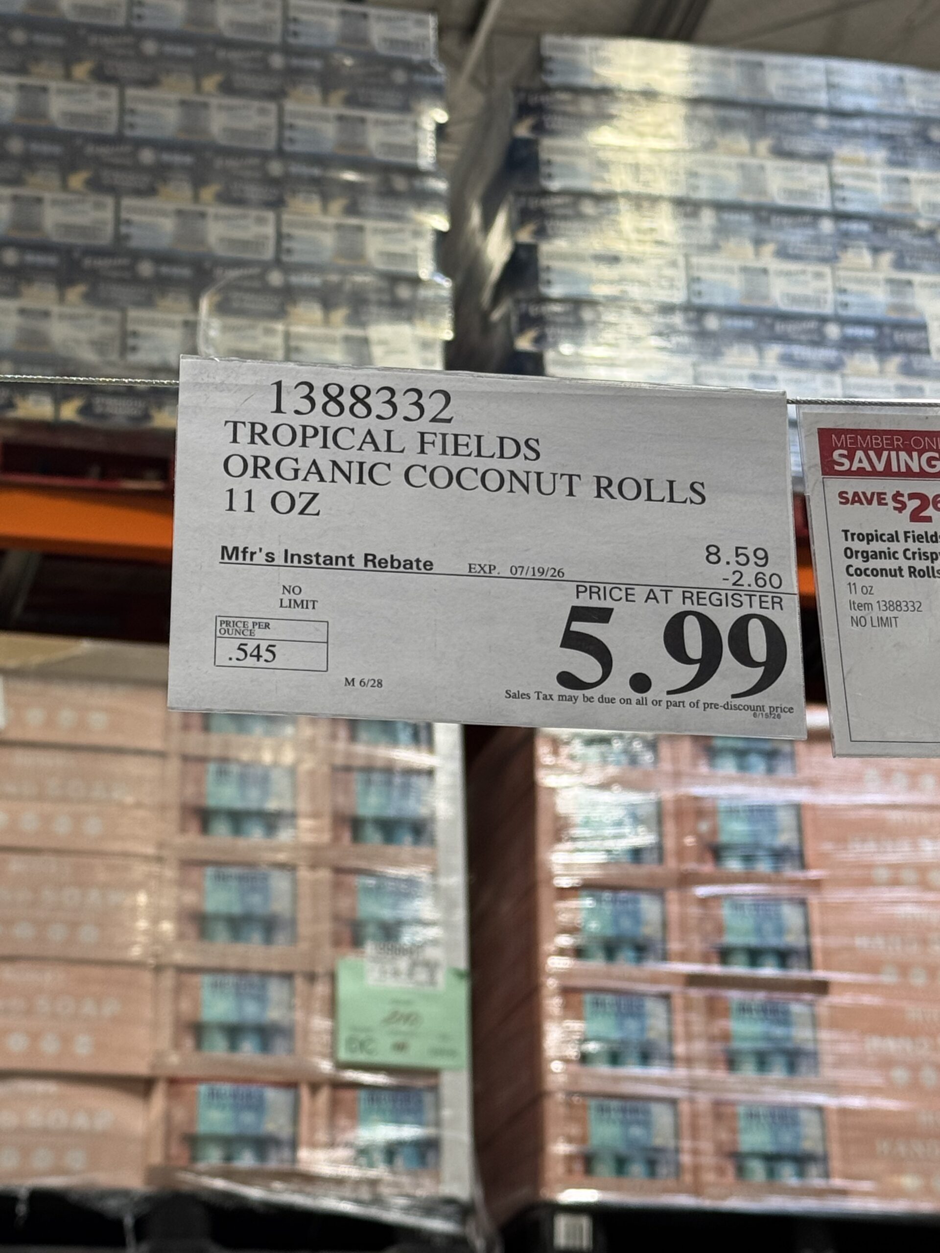 Tropical Fields Organic Crispy Coconut Rolls - price tag