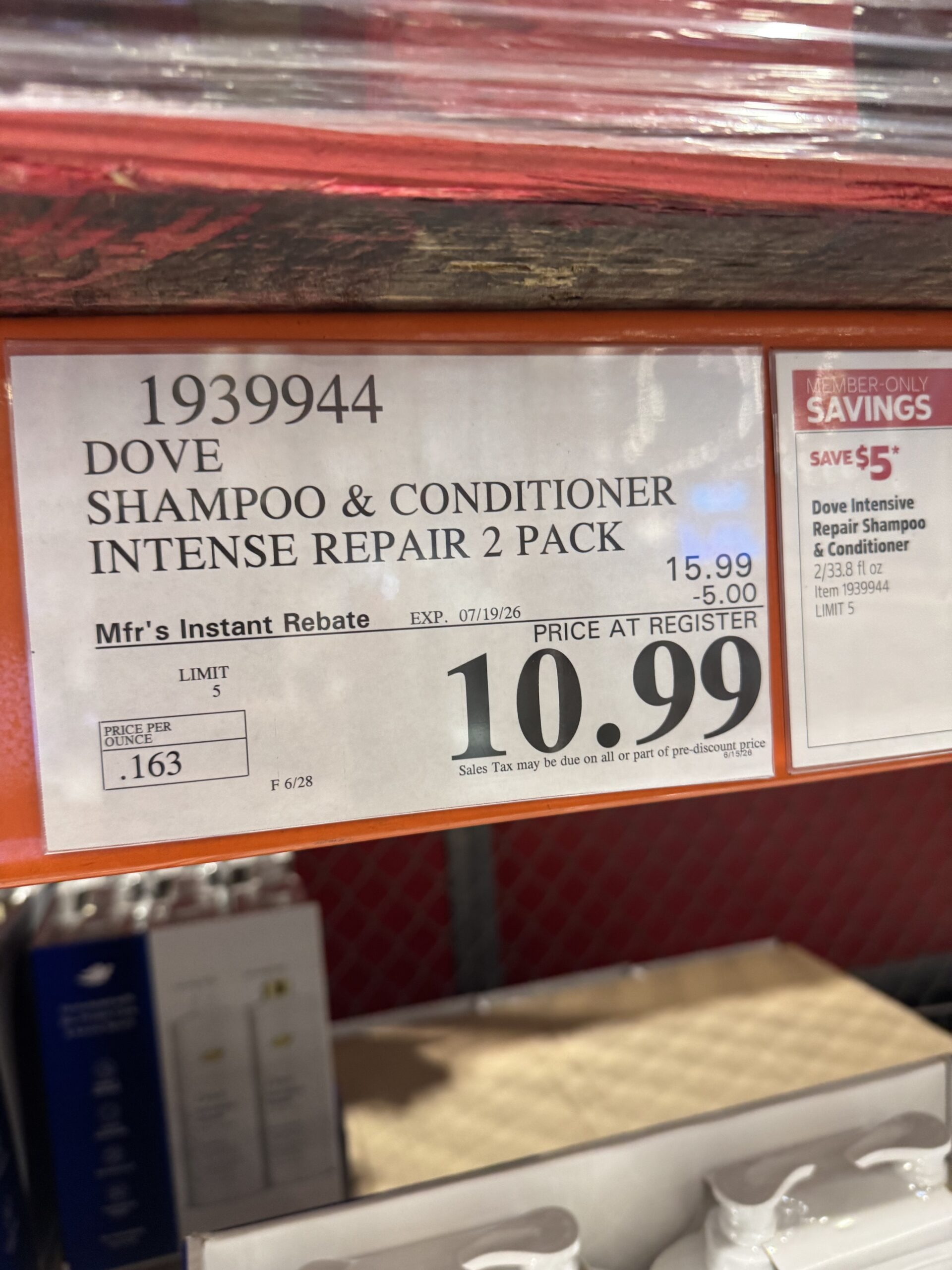 Dove intensive repair SHAMPOO & CONDITIONER - price tag