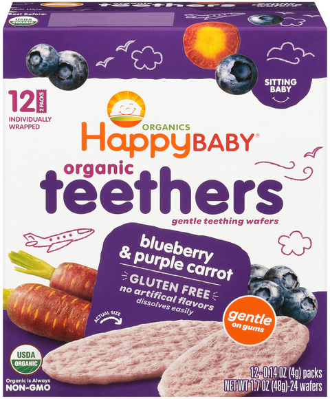Happy Baby Organics Blueberry & Purple Carrot Teething Wafers - 12 ct