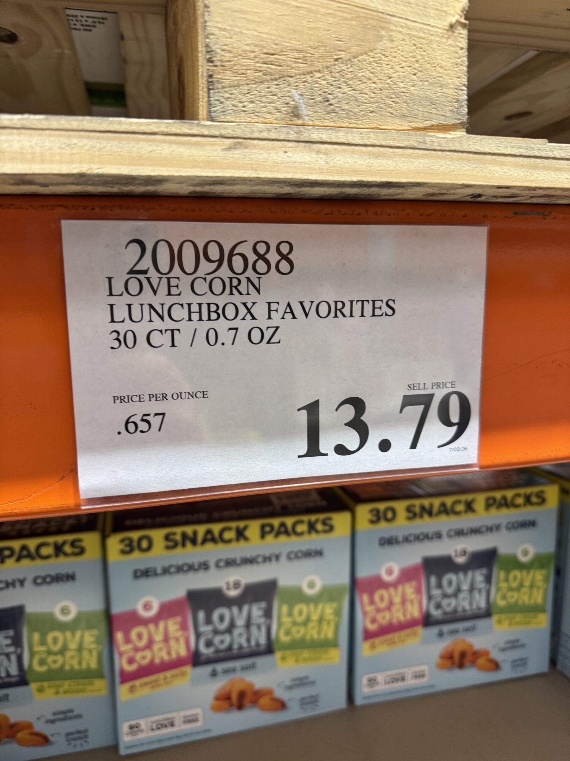 LOVE CORN Delicious Crunchy Corn Snack Packs - price tag