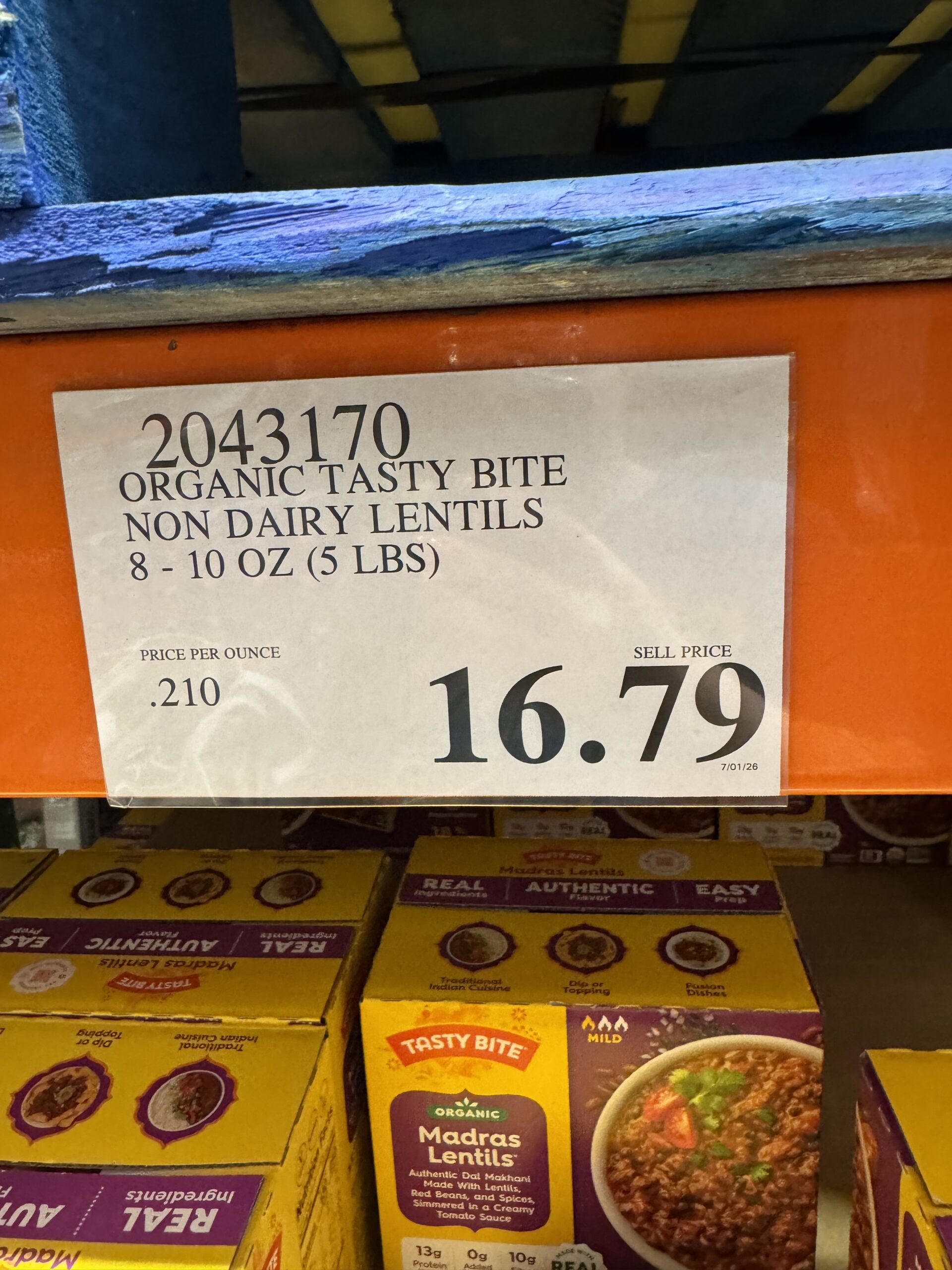 Tasty Bite Organic Madras Lentils - price tag