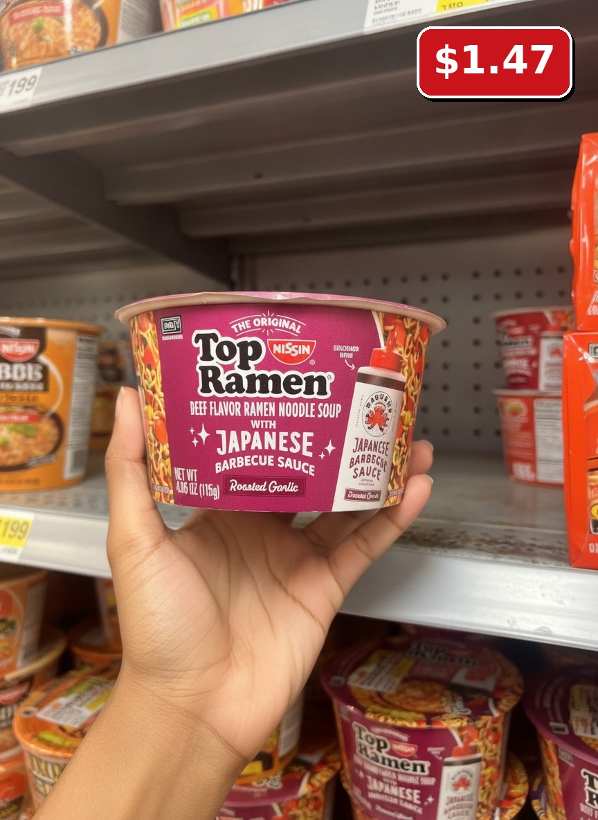 Top Ramen Beef Flavor Ramen Noodle Soup with Japanese Barbecue Sauce Roasted Garlic