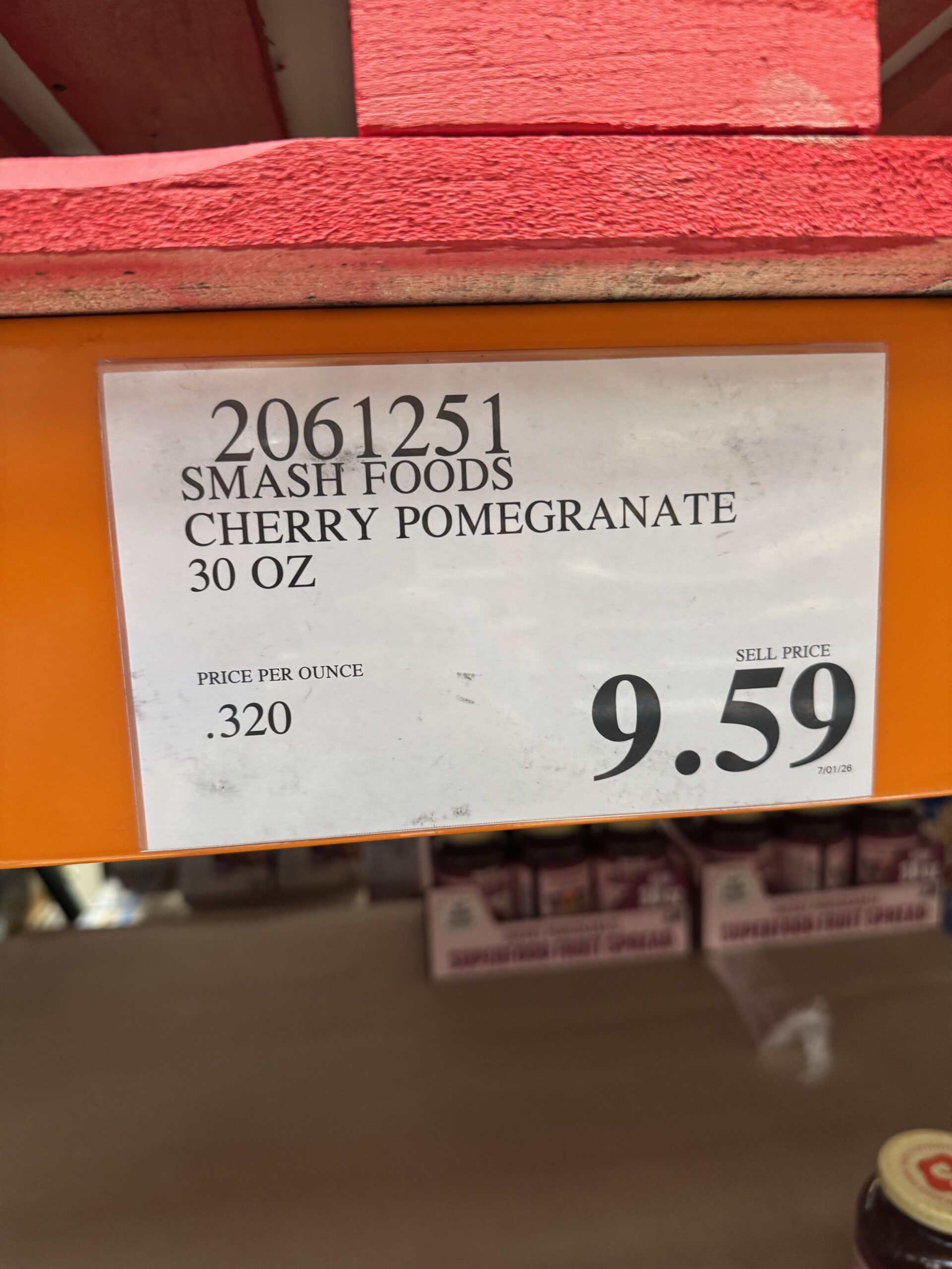 Smash Foods Cherry Pomegranate Fruit Spread - price tag