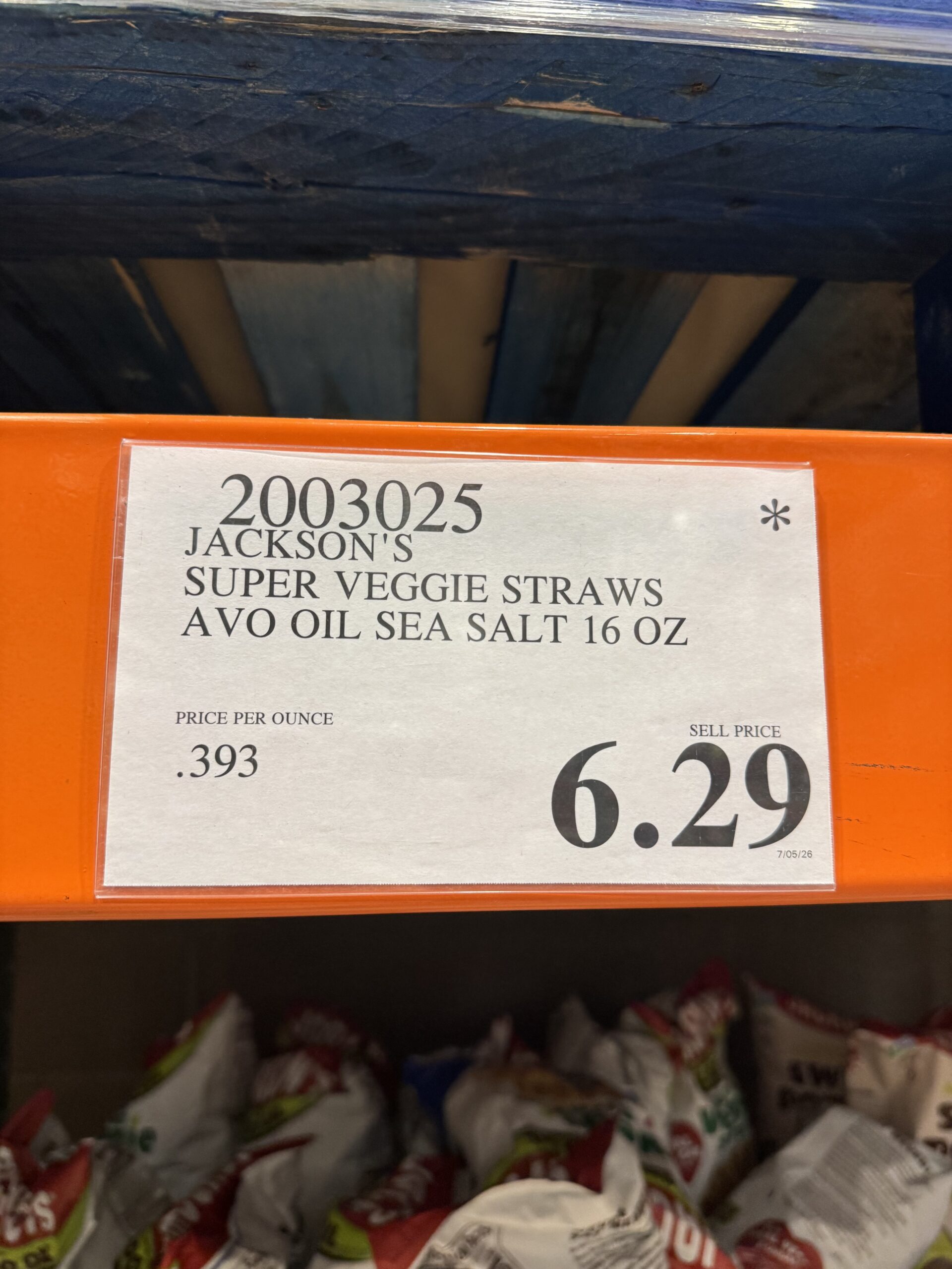 Jackson's Super Veggie Straws - price tag