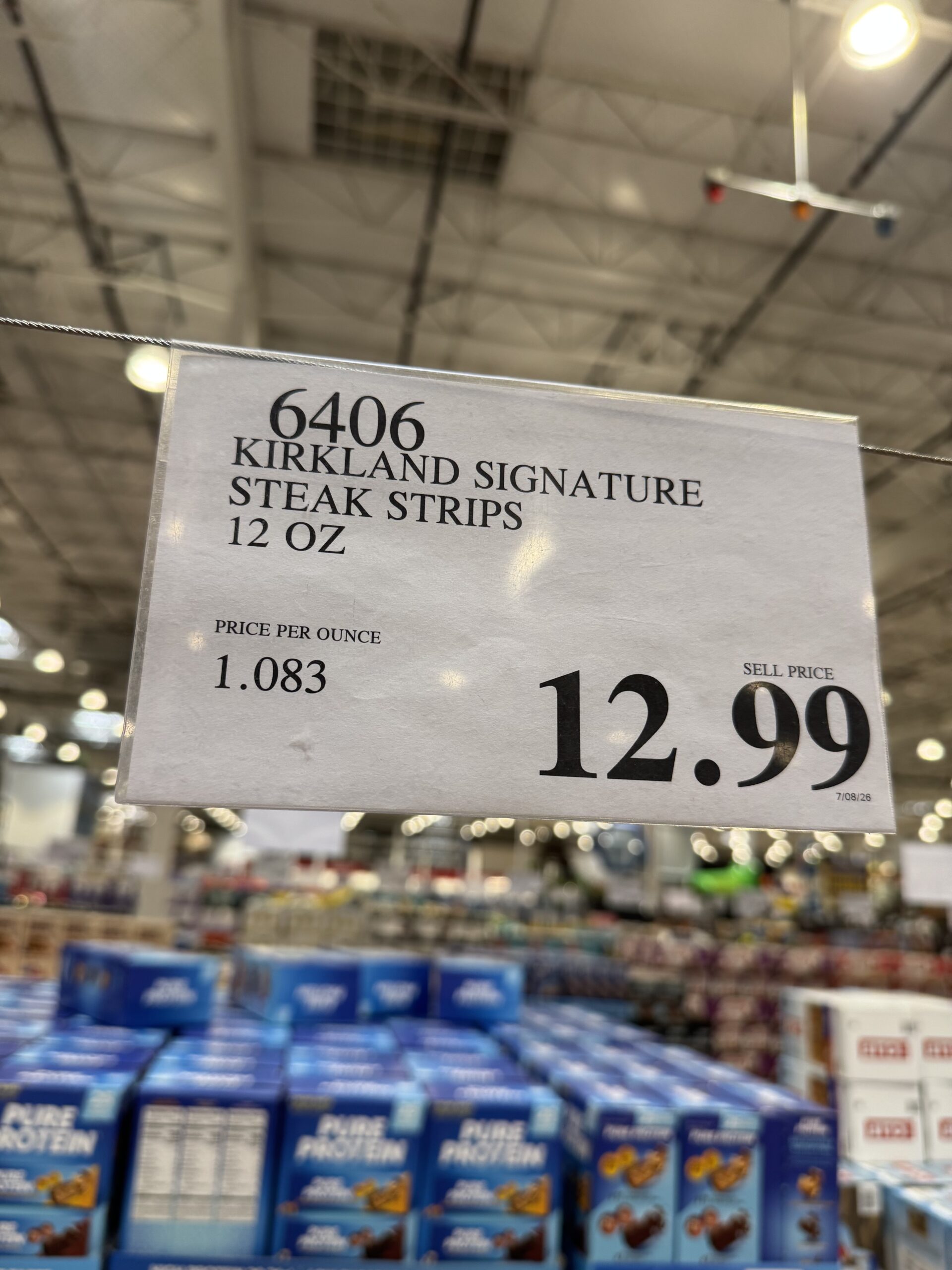 Kirkland Signature Steak Strips - price tag