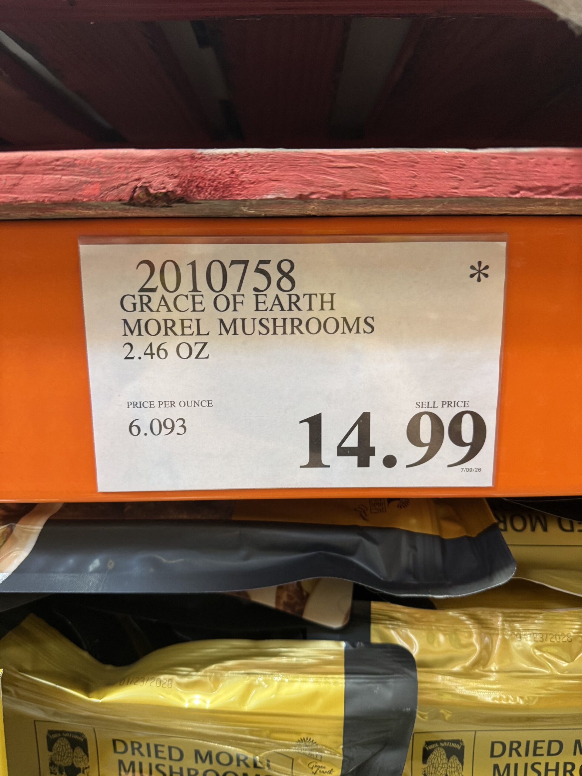 Grace of Earth Dried Morel Mushrooms - price tag