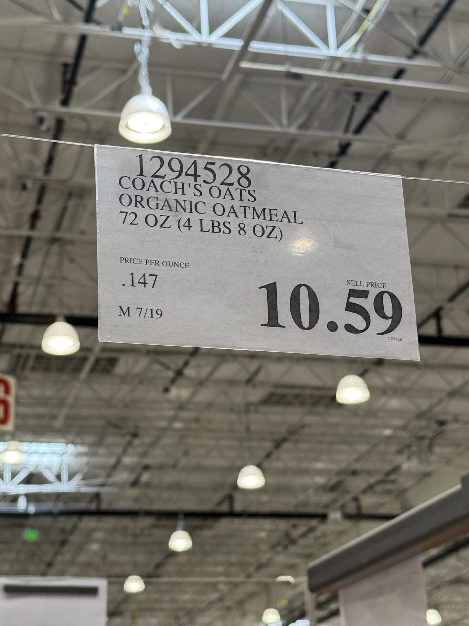 Coach's Oats Organic Oatmeal - price tag