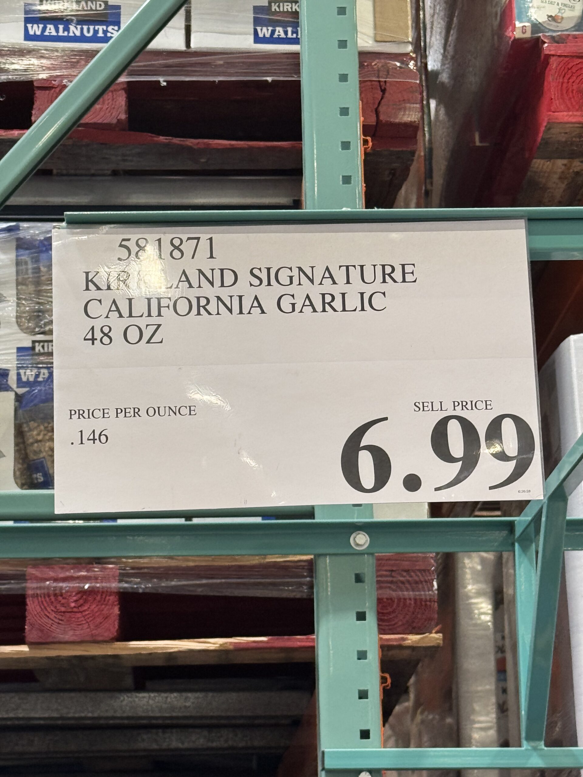Kirkland Signature Minced Garlic - price tag