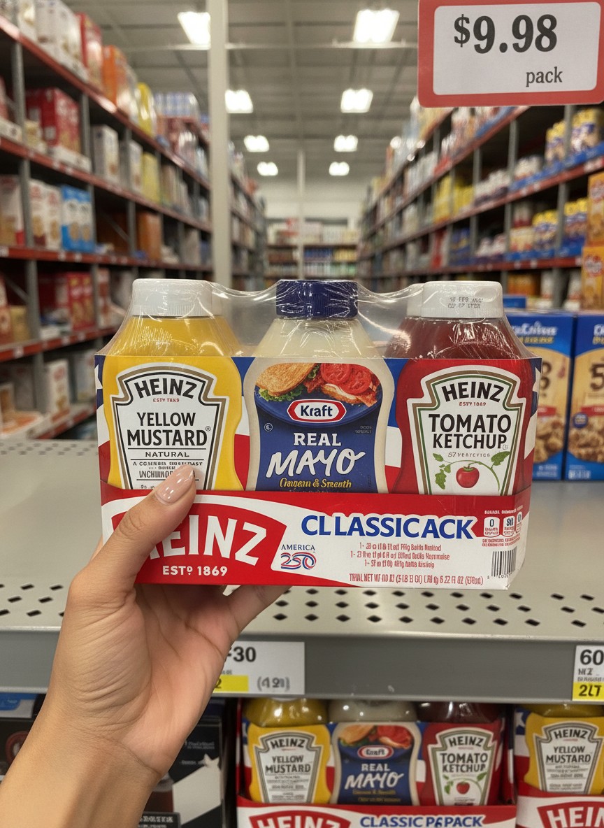 HEINZ CLASSIC PACK 1-28 oz (1 lb 12 oz) 794g Bottle Mustard, 1-22 fl oz (1 pt 6 fl oz) 650mL Bottle Mayonnaise, 1-32 oz (2 lb) 907g Bottle Ketchup