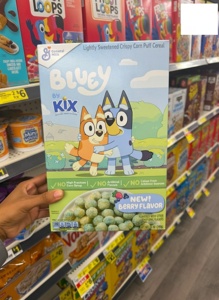 General Mills Bluey by Kix Lightly Sweetened Crispy Corn Puff Cereal Berry Flavor