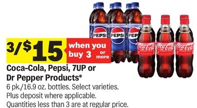 Coca-Cola, Pepsi, 7UP or Dr Pepper Products*
