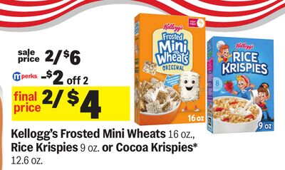 Kellogg's Frosted Mini Wheats 16 oz., Rice Krispies 9 oz. or Cocoa Krispies* 12.6 oz.