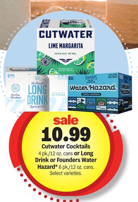 Cutwater Cocktails 4 pk./12 oz. cans or Long Drink or Founders Water Hazard* 6 pk./12 oz. cans.
