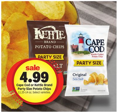 Cape Cod or Kettle Brand Party Size Potato Chips