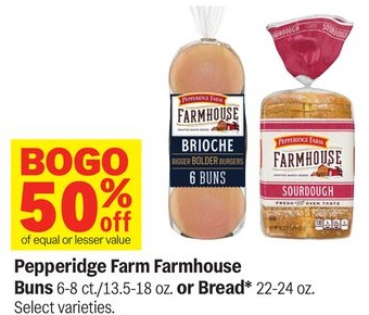 Pepperidge Farm Farmhouse Buns 6-8 ct./13.5-18 oz. or Bread* 22-24 oz.