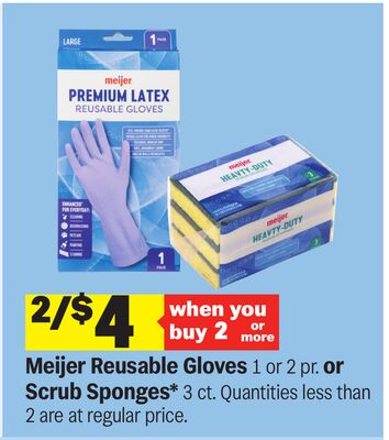 Meijer Reusable Gloves 1 or 2 pr. or Scrub Sponges* 3 ct.