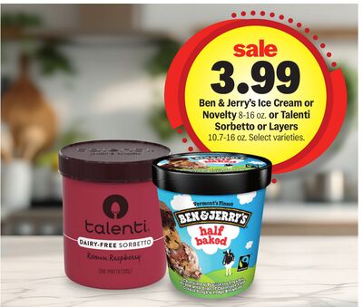 Ben & Jerry's Ice Cream or Novelty 8-15 oz. or Talenti Sorbetto or Layers 10.7-15 oz.