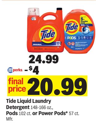 Tide Liquid Laundry Detergent 148-166 oz., Pods 102 ct. or Power Pods* 57 ct.