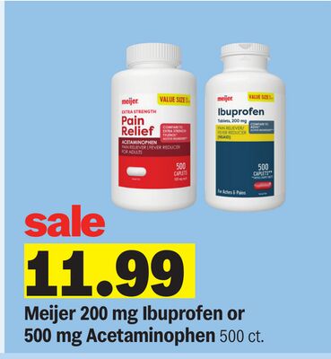 Meijer 200 mg Ibuprofen or 500 mg Acetaminophen