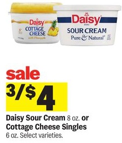 Daisy Sour Cream 8 oz. or Cottage Cheese Singles