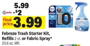 Febreze Trash Starter Kit, Refills 2 ct. or Fabric Spray* 23.6 oz.