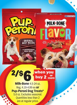 Milk-Bone 4.5-24 oz. Reg. 4.19-4.99 ea or Pup-Peroni Dog Treats* 5.6 oz.