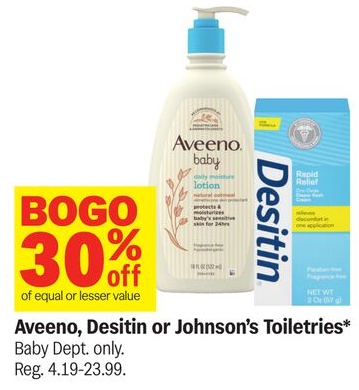Aveeno, Desitin or Johnson's Toiletries*